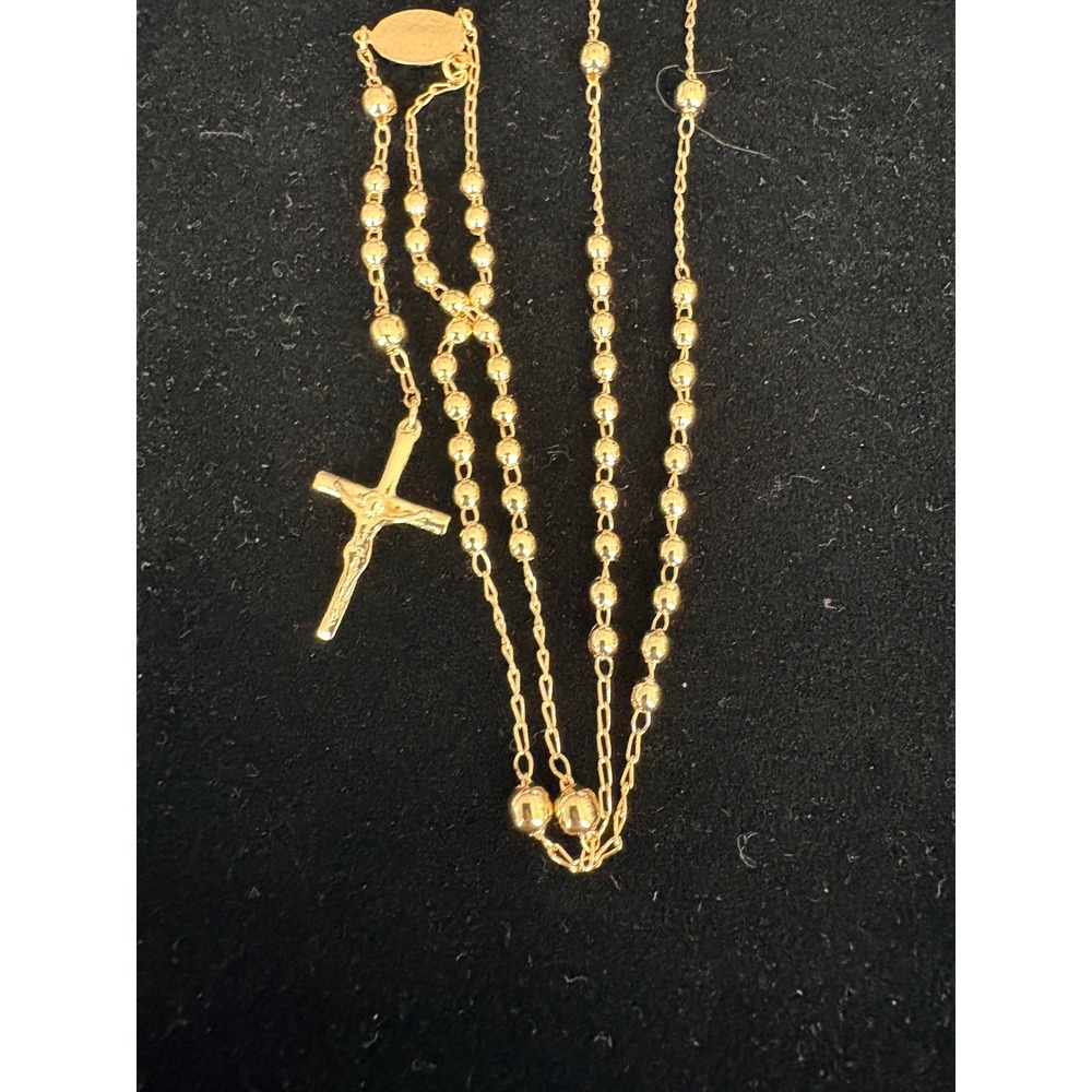 18k Gold Filled‎ Rosary Necklace Virgin Mary Medal Crucifix Pendant Beaded